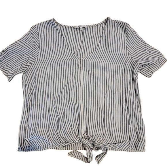 Madewell V-Neckline Tie Front Shirt - White w Blue Stripes - Super Cute! - Picture 1 of 9